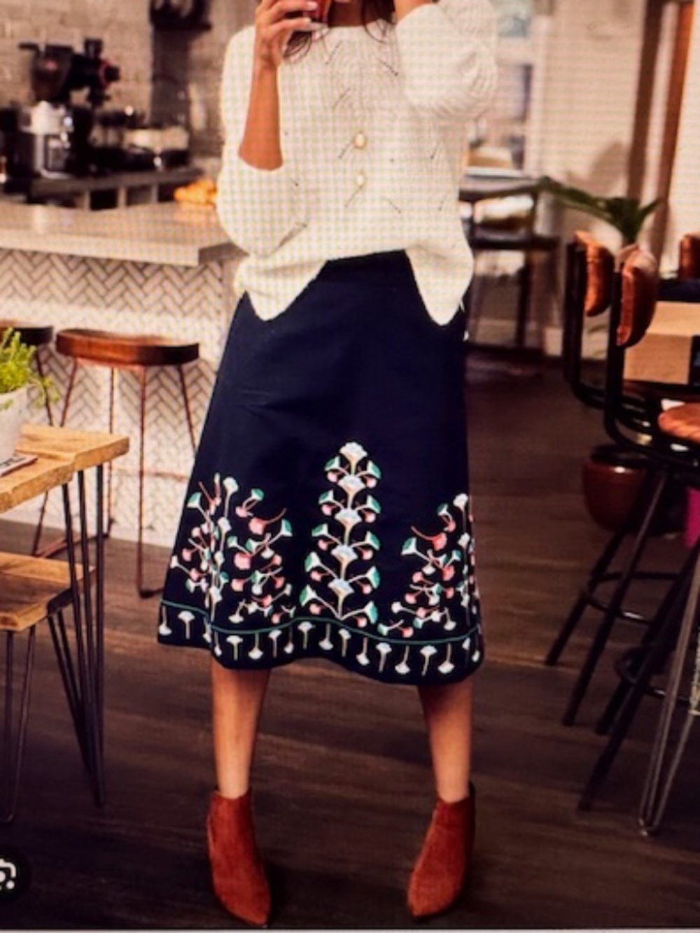 NWT! Boden Navy $180 Brooke Embroidered Linen-Blend Skirt, Size 8P